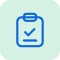 Checklist icon: clipboard with a checked box indicating a completed task, blue outline.