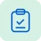 Checklist icon: clipboard with a checked box indicating a completed task, blue outline.